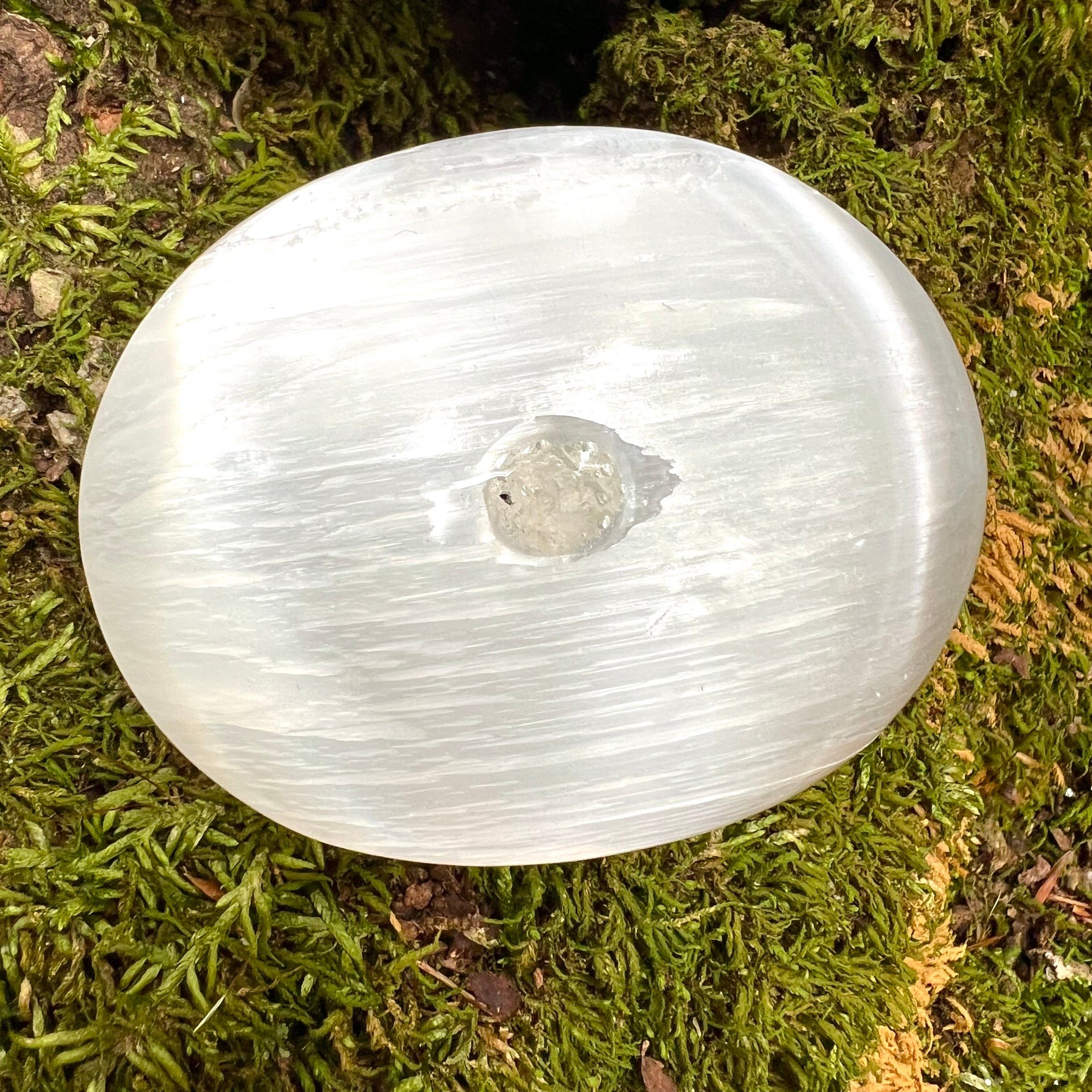 Selenite & Phenakite Palm Stone for Energy Clearing #5-Moldavite Life