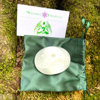 Selenite & Phenakite Palm Stone for Energy Clearing #6-Moldavite Life