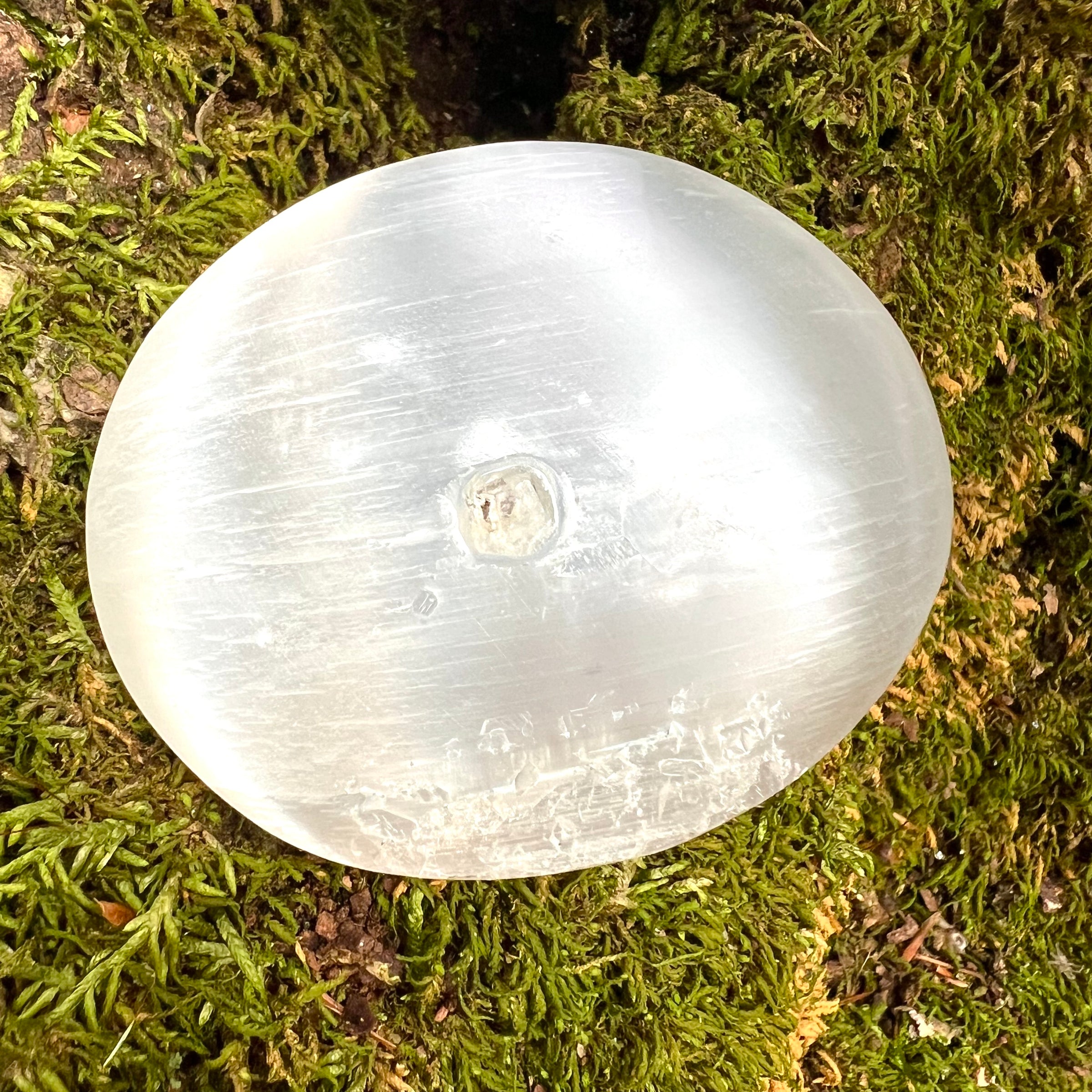 Selenite & Phenakite Palm Stone for Energy Clearing #7-Moldavite Life