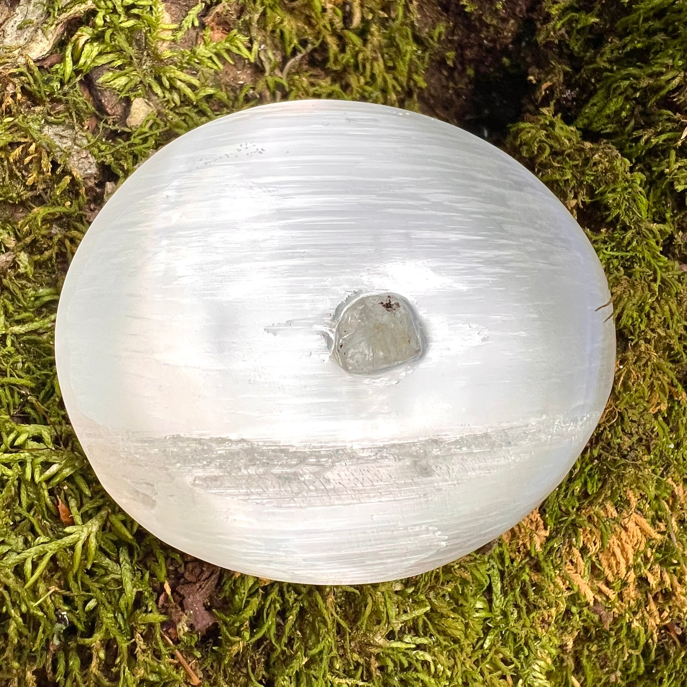 Selenite & Phenakite Palm Stone for Energy Clearing #8-Moldavite Life