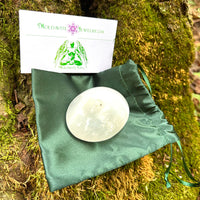 Selenite & Phenakite Palm Stone for Energy Clearing #8-Moldavite Life