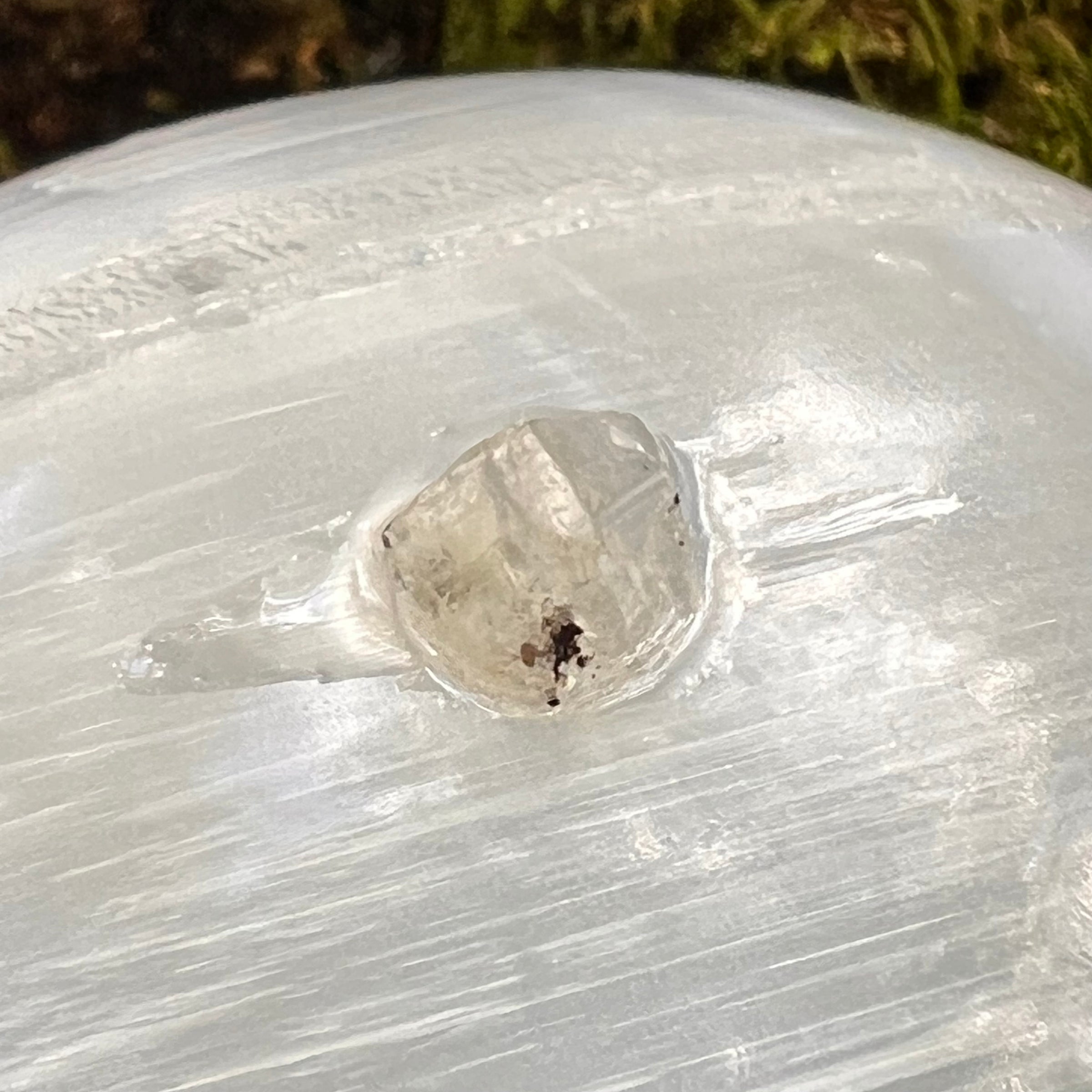 Selenite & Phenakite Palm Stone for Energy Clearing #8-Moldavite Life