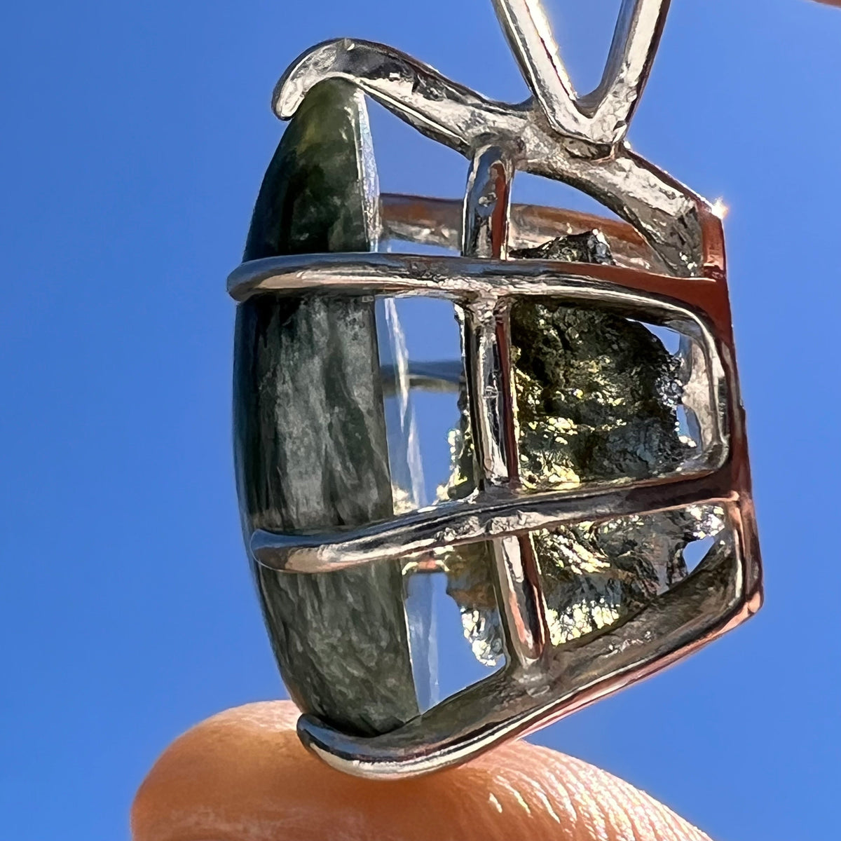 Seraphinite & Moldavite Pendant Sterling #6569-Moldavite Life