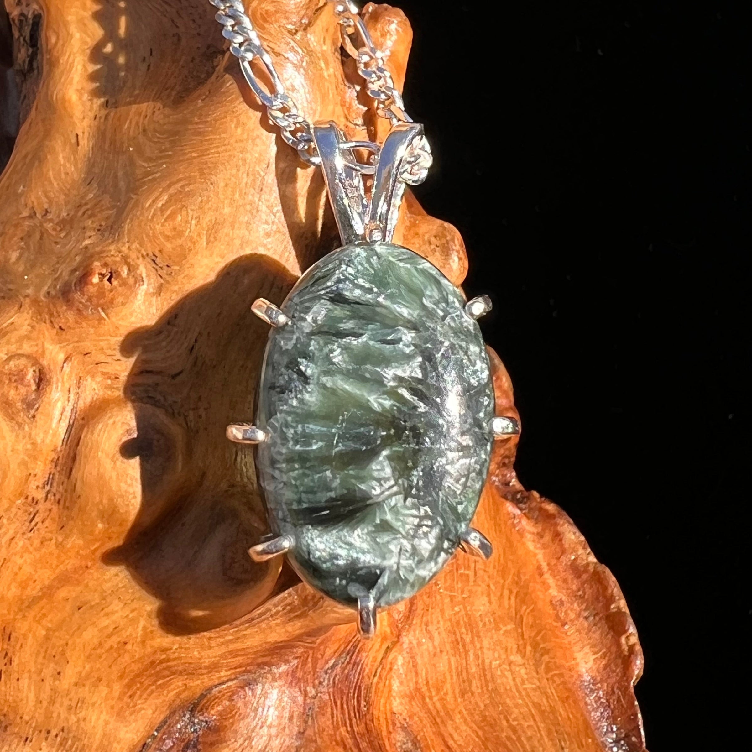 Seraphinite & Moldavite Pendant Sterling #6571-Moldavite Life