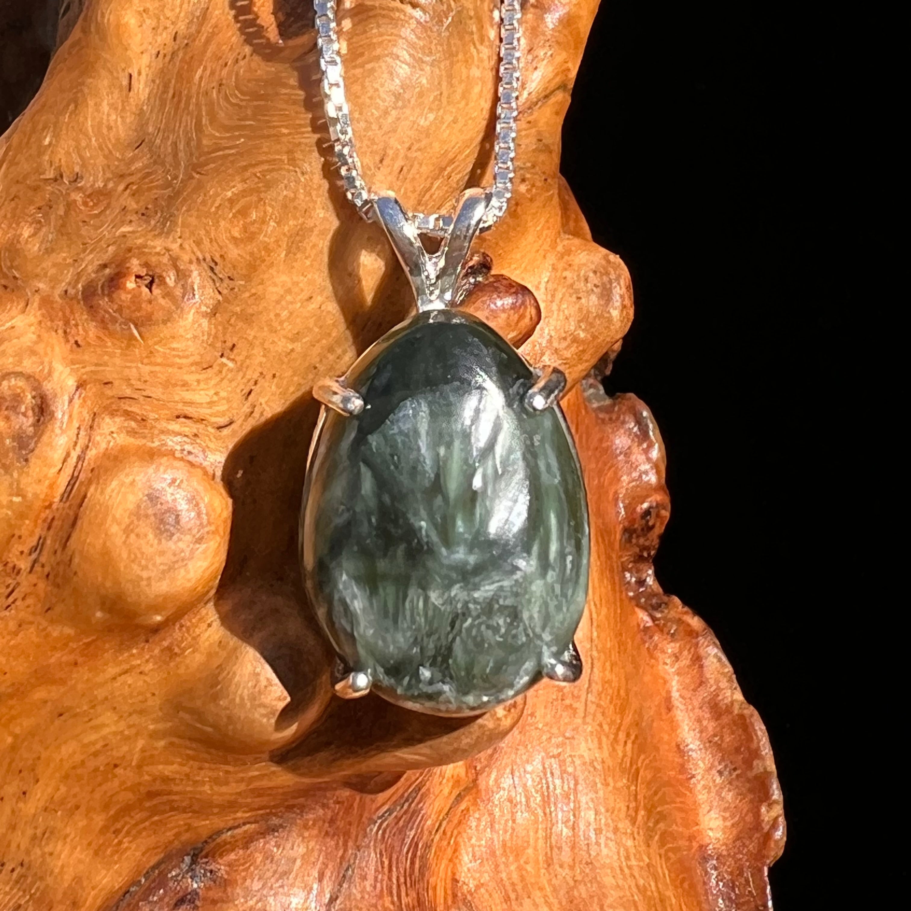 Seraphinite Necklace, Real Seraphinite Cabochon Jewelry, Unique Handmade Pendant, Mens Seraphinite Pendant, Real Seraphinite Wire shops Wrap Gift