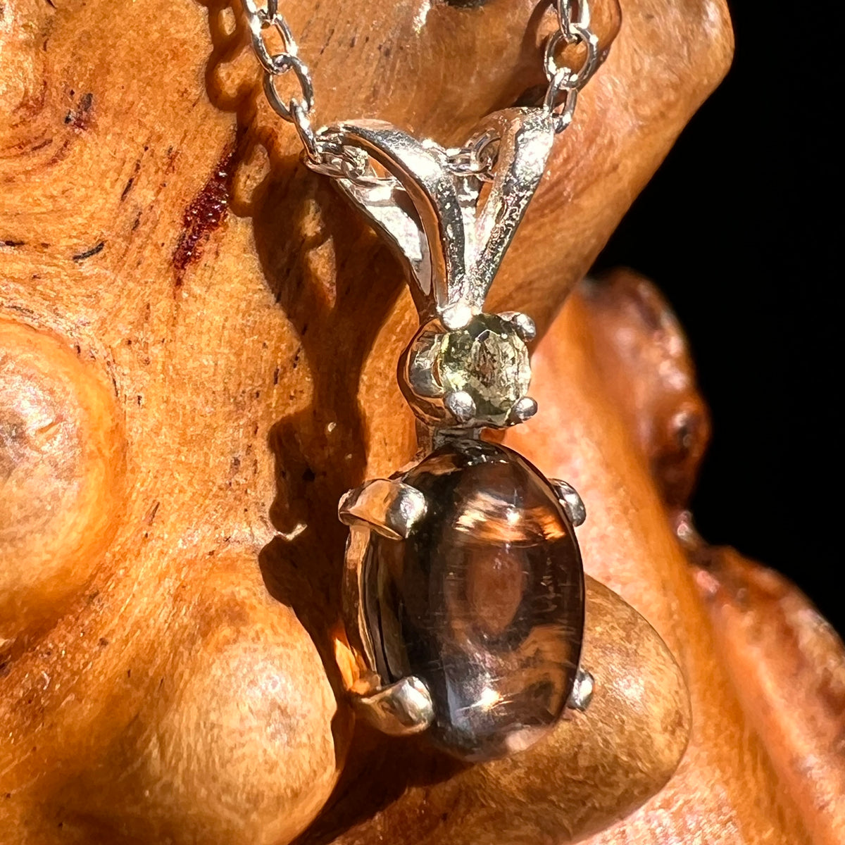 Smoky Quartz & Moldavite Necklace Sterling Silver #8690-Moldavite Life