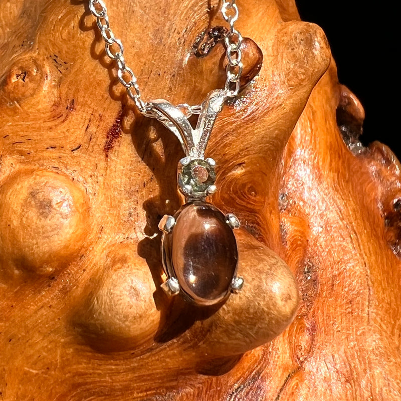 Smoky Quartz & Moldavite Necklace Sterling Silver #8690-Moldavite Life