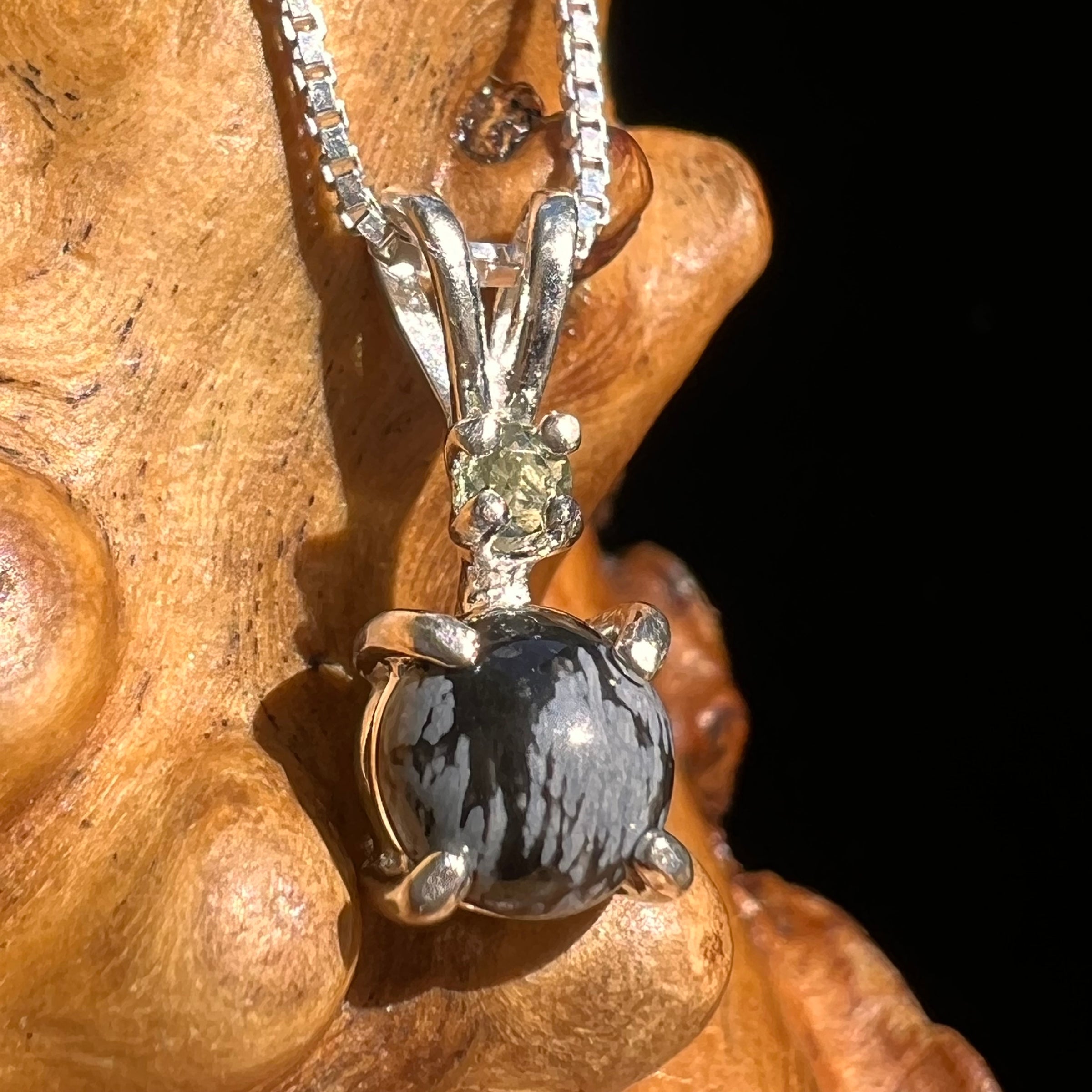 Snowflake Obsidian & Moldavite Pendant Sterling Silver #6737-Moldavite Life