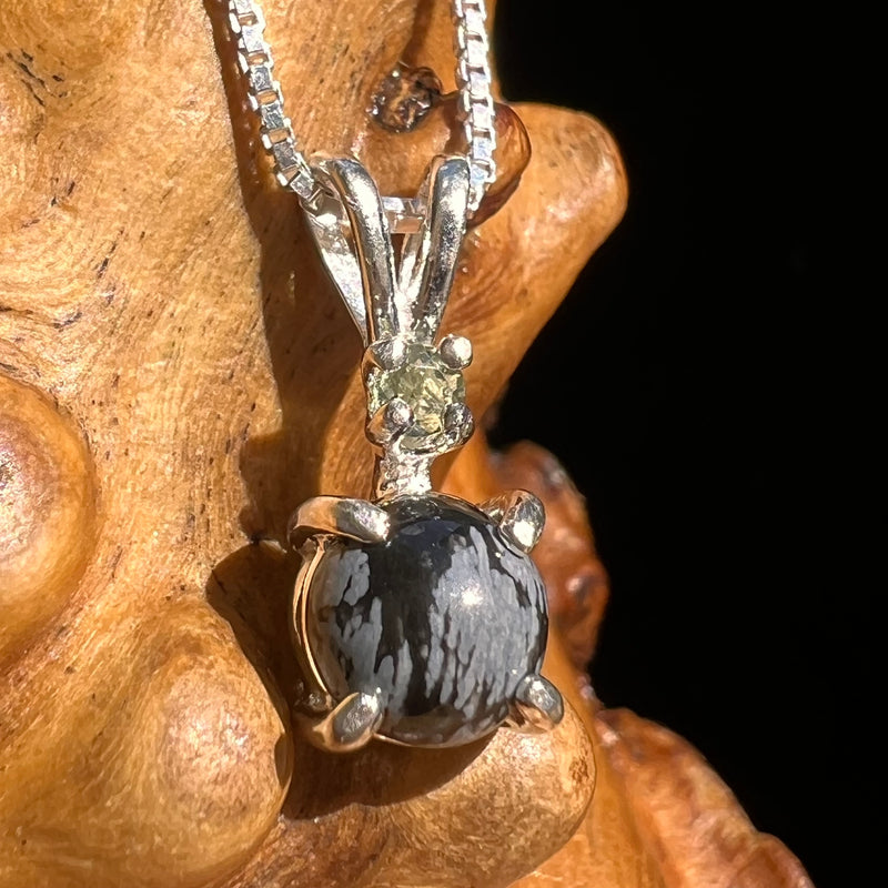 Snowflake Obsidian & Moldavite Pendant Sterling Silver #6737-Moldavite Life