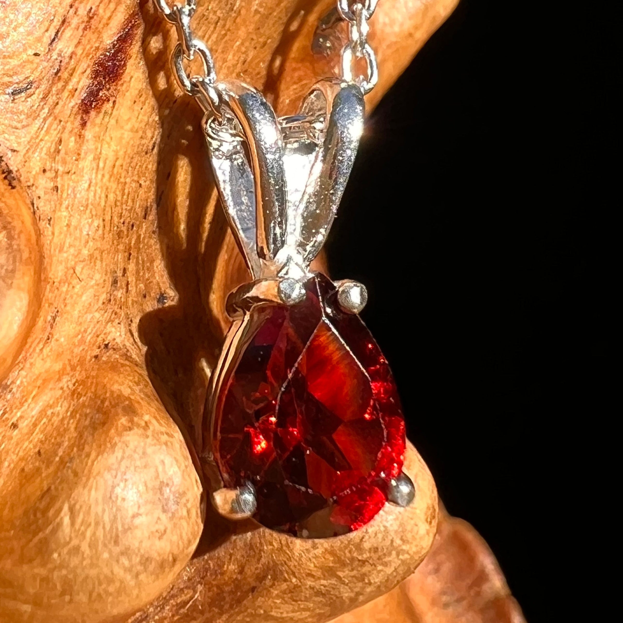 Spessartine Garnet Pear Necklace Sterling Silver #8577-Moldavite Life