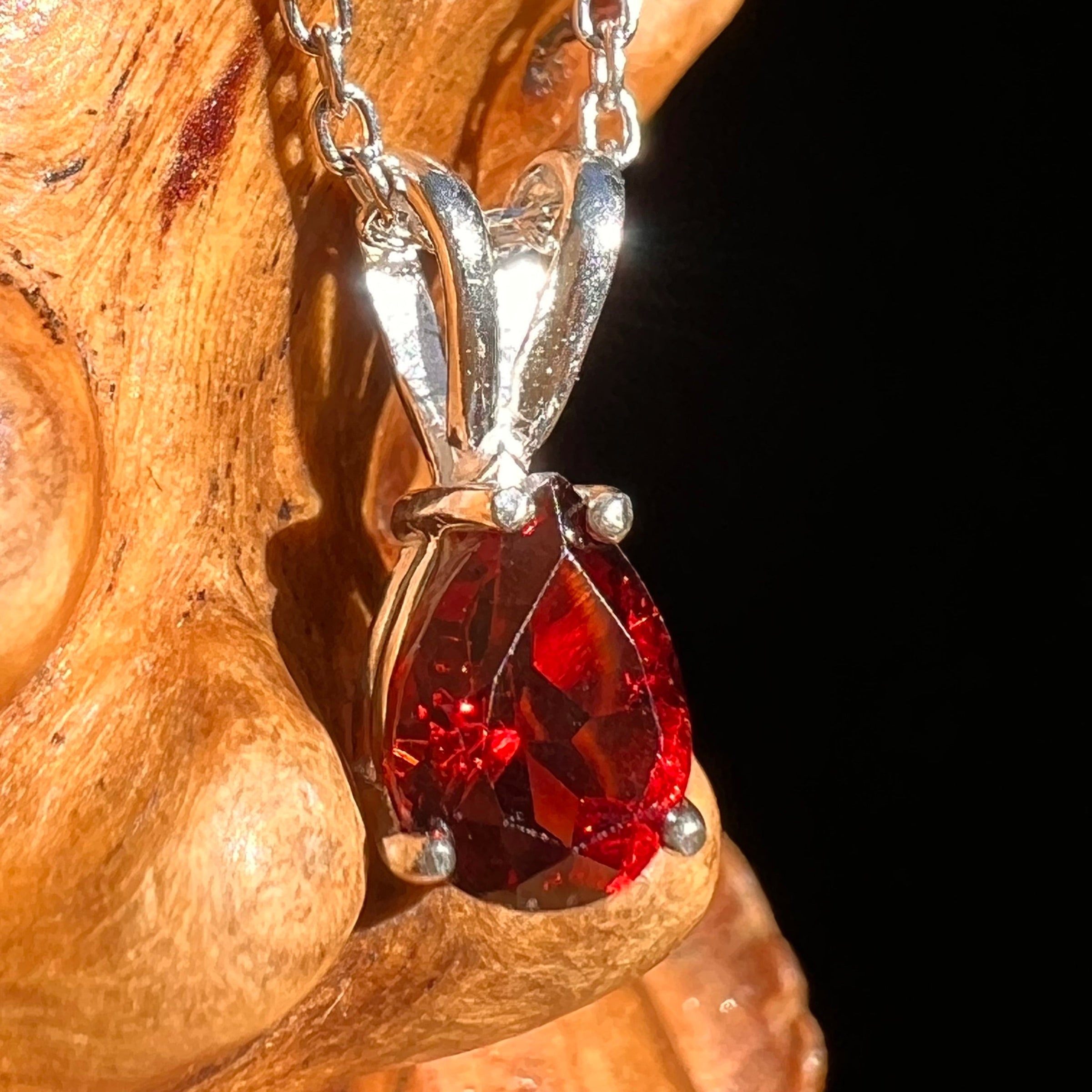 Spessartine Garnet Pear Necklace Sterling Silver #8577-Moldavite Life