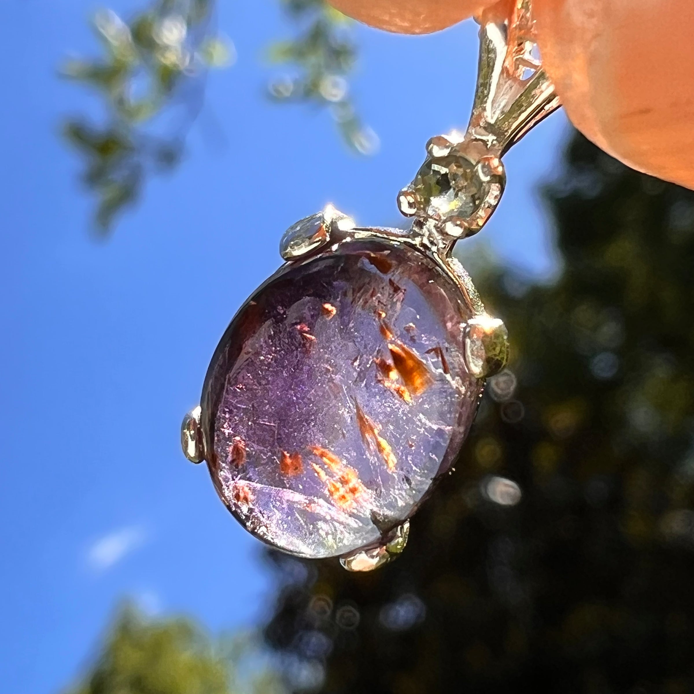Super 7 & Moldavite Necklace Sterling Silver #8480-Moldavite Life