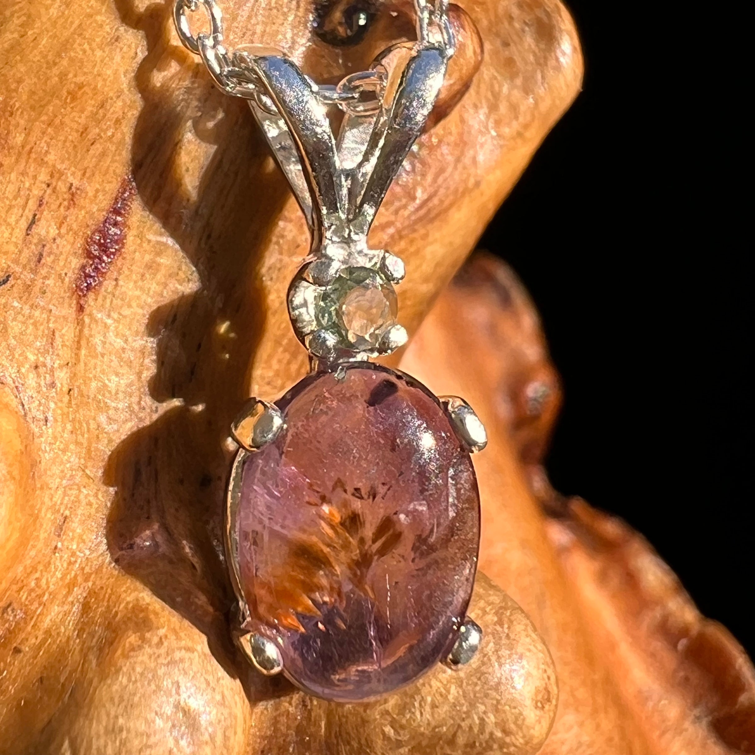 Super 7 & Moldavite Necklace Sterling Silver #8481-Moldavite Life