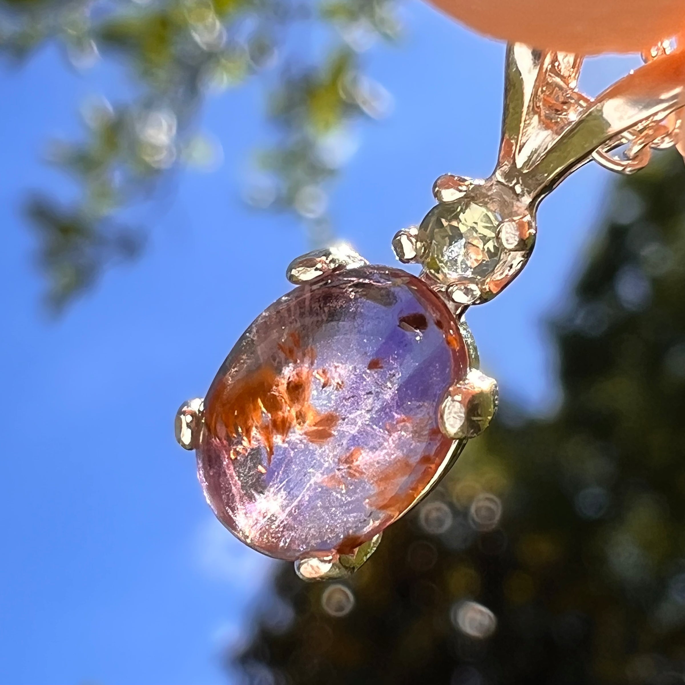 Super 7 & Moldavite Necklace Sterling Silver #8481-Moldavite Life