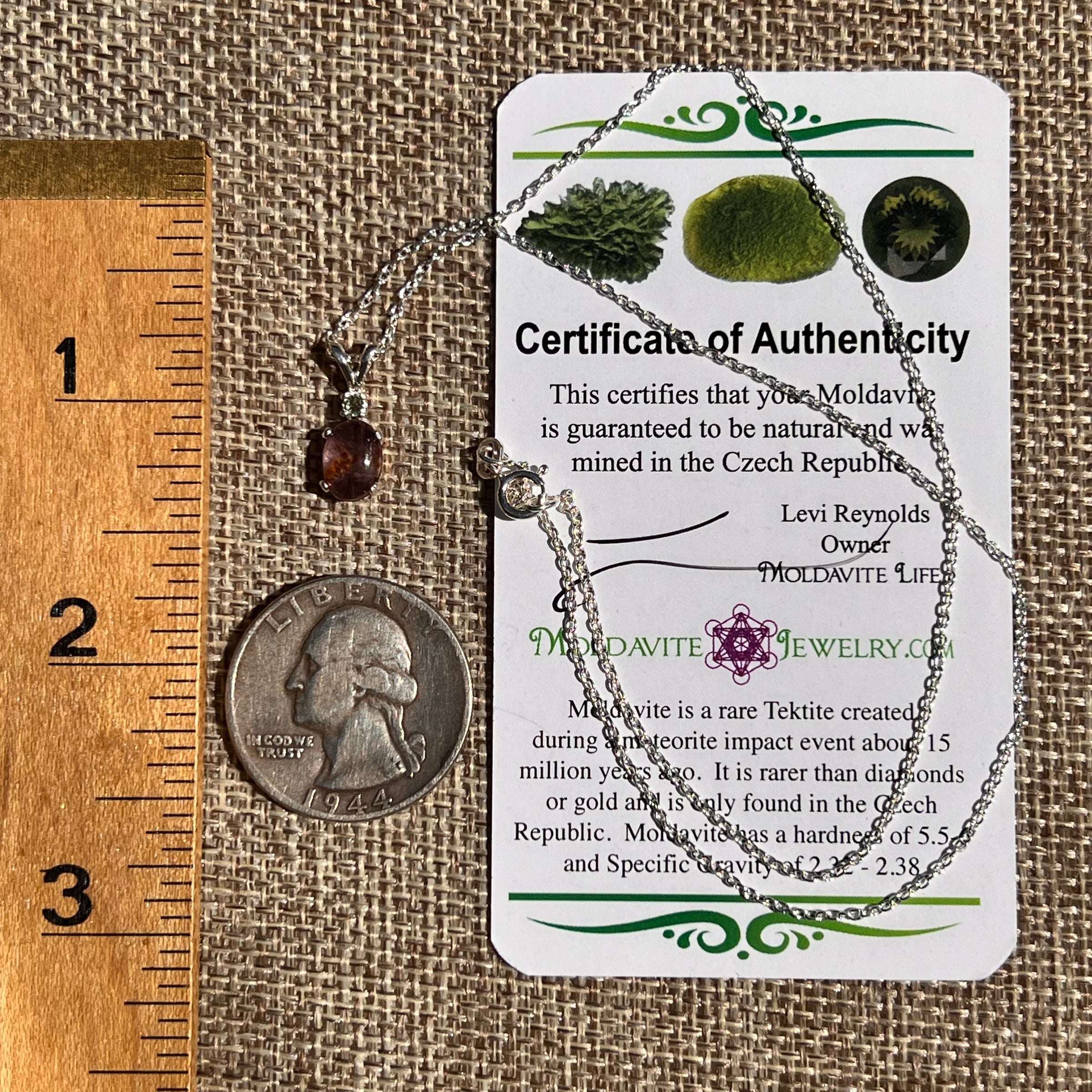 Super 7 & Moldavite Necklace Sterling Silver #8481-Moldavite Life