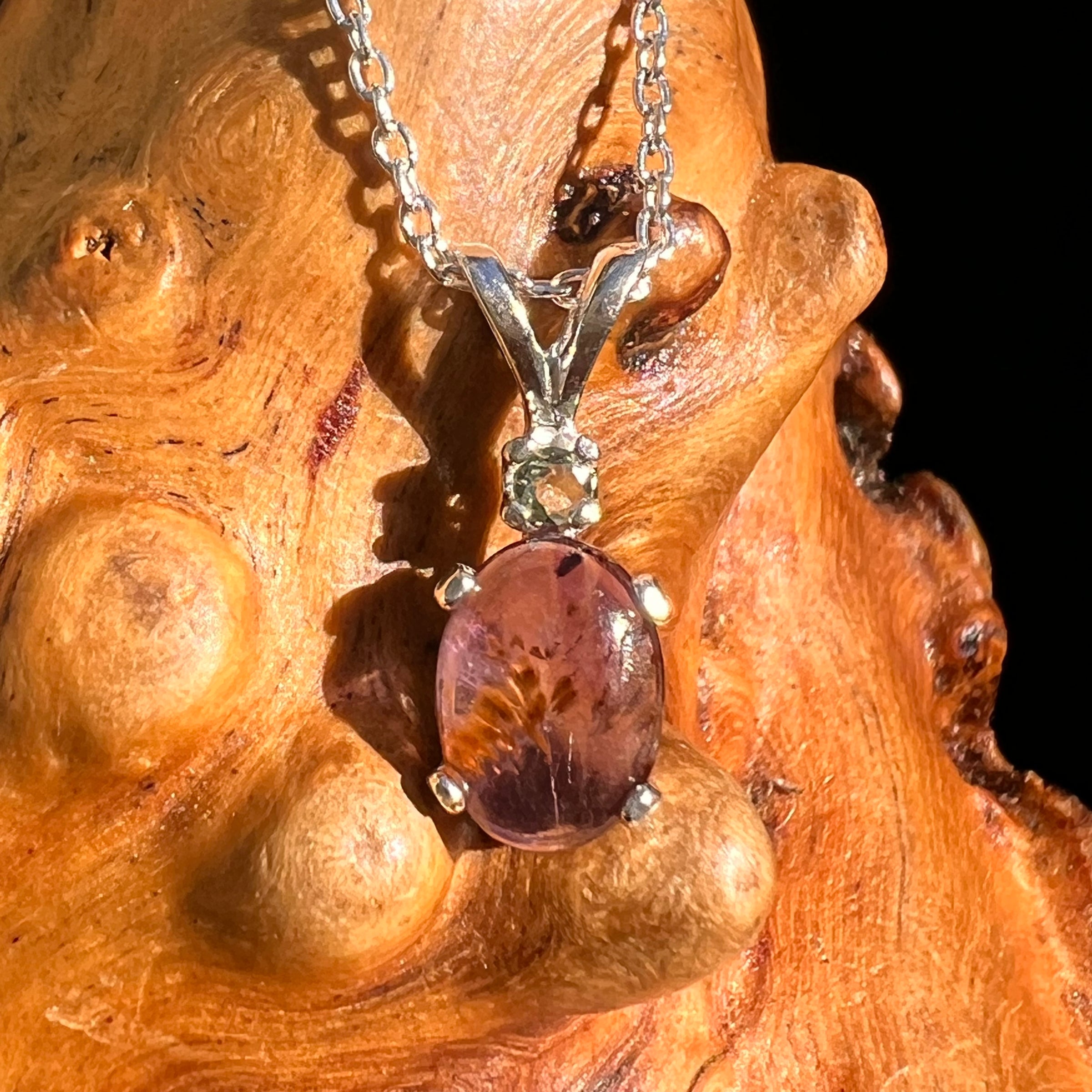 Super 7 & Moldavite Necklace Sterling Silver #8481-Moldavite Life