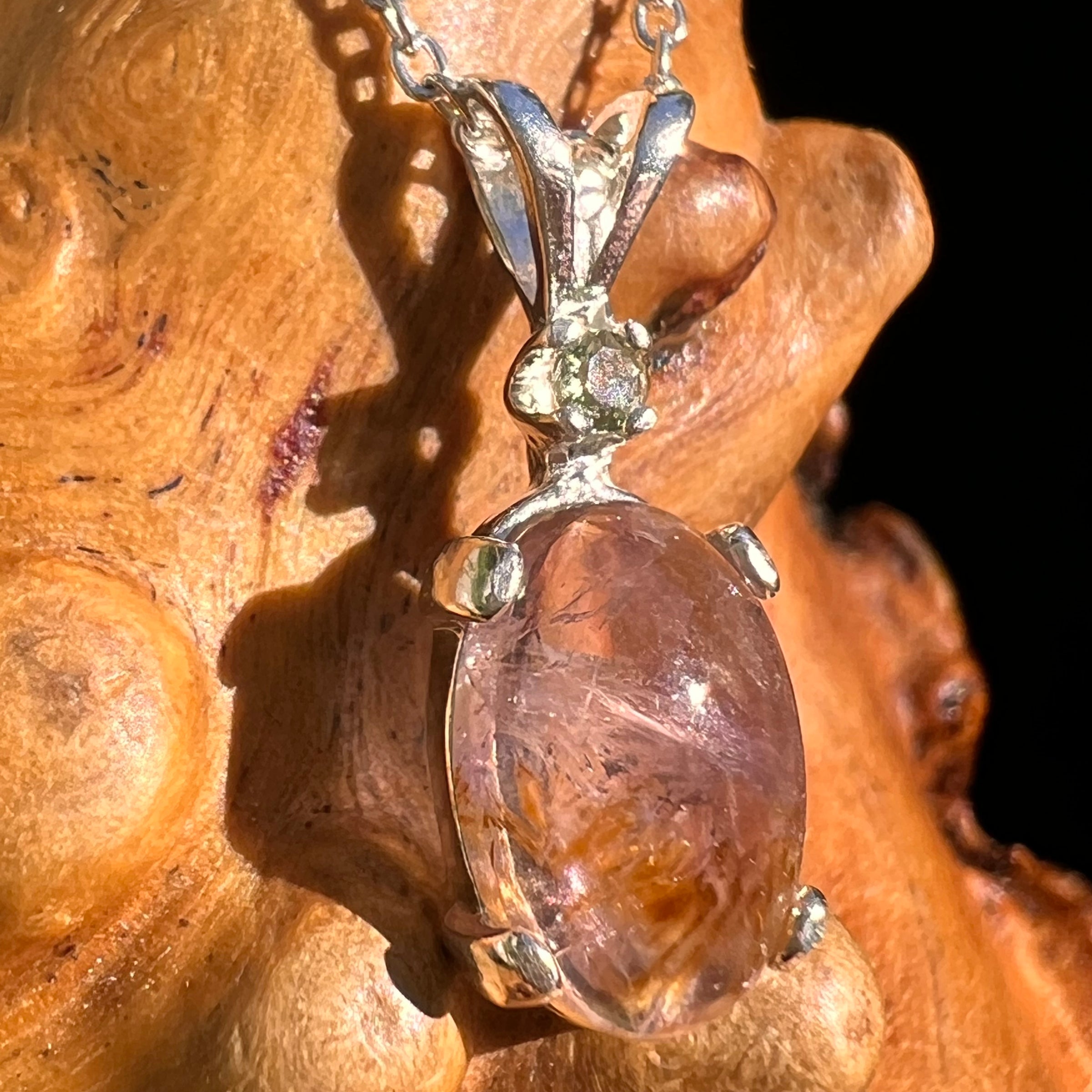 Super 7 & Moldavite Necklace Sterling Silver #8482-Moldavite Life