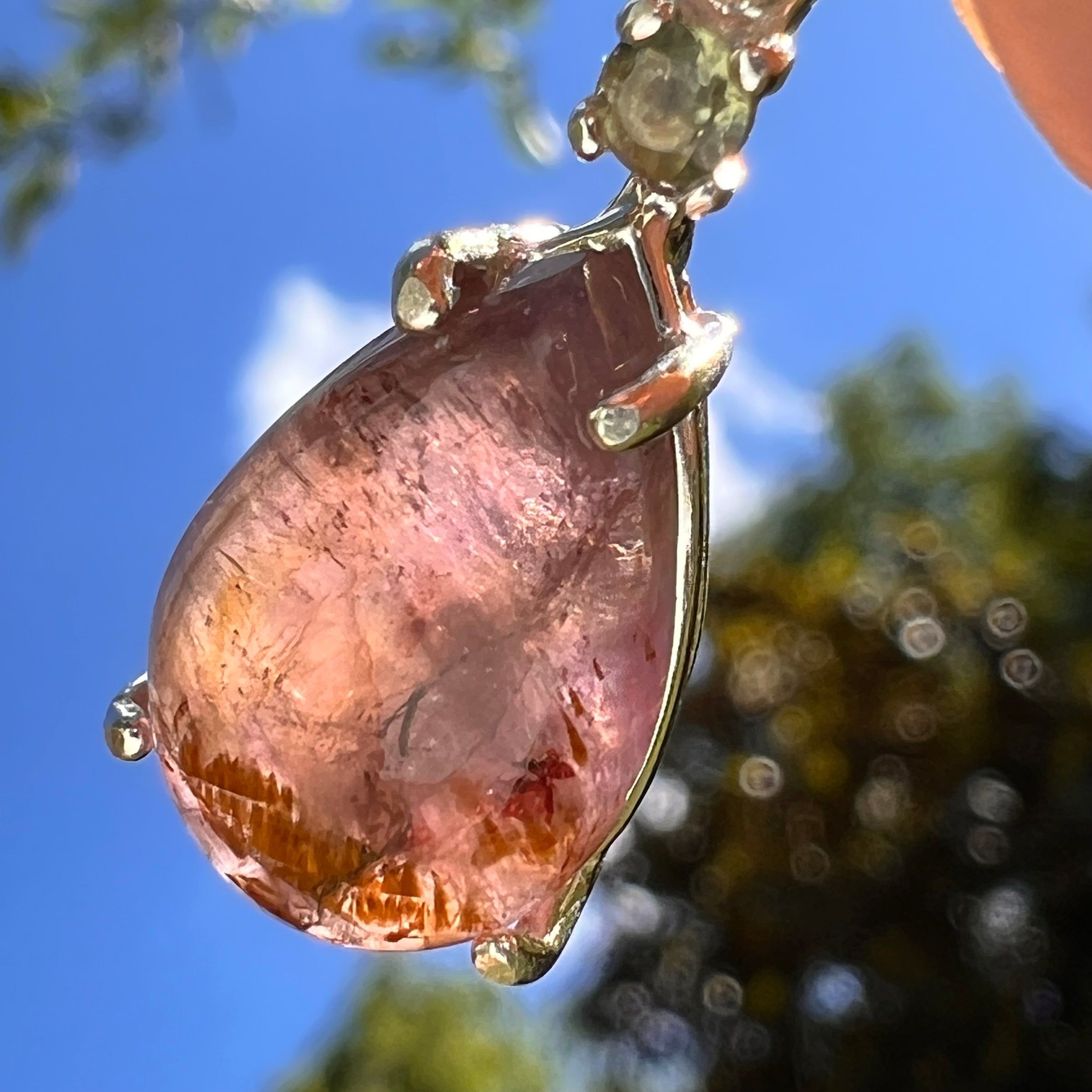 Super 7 & Moldavite Pendant Sterling Silver #8479-Moldavite Life
