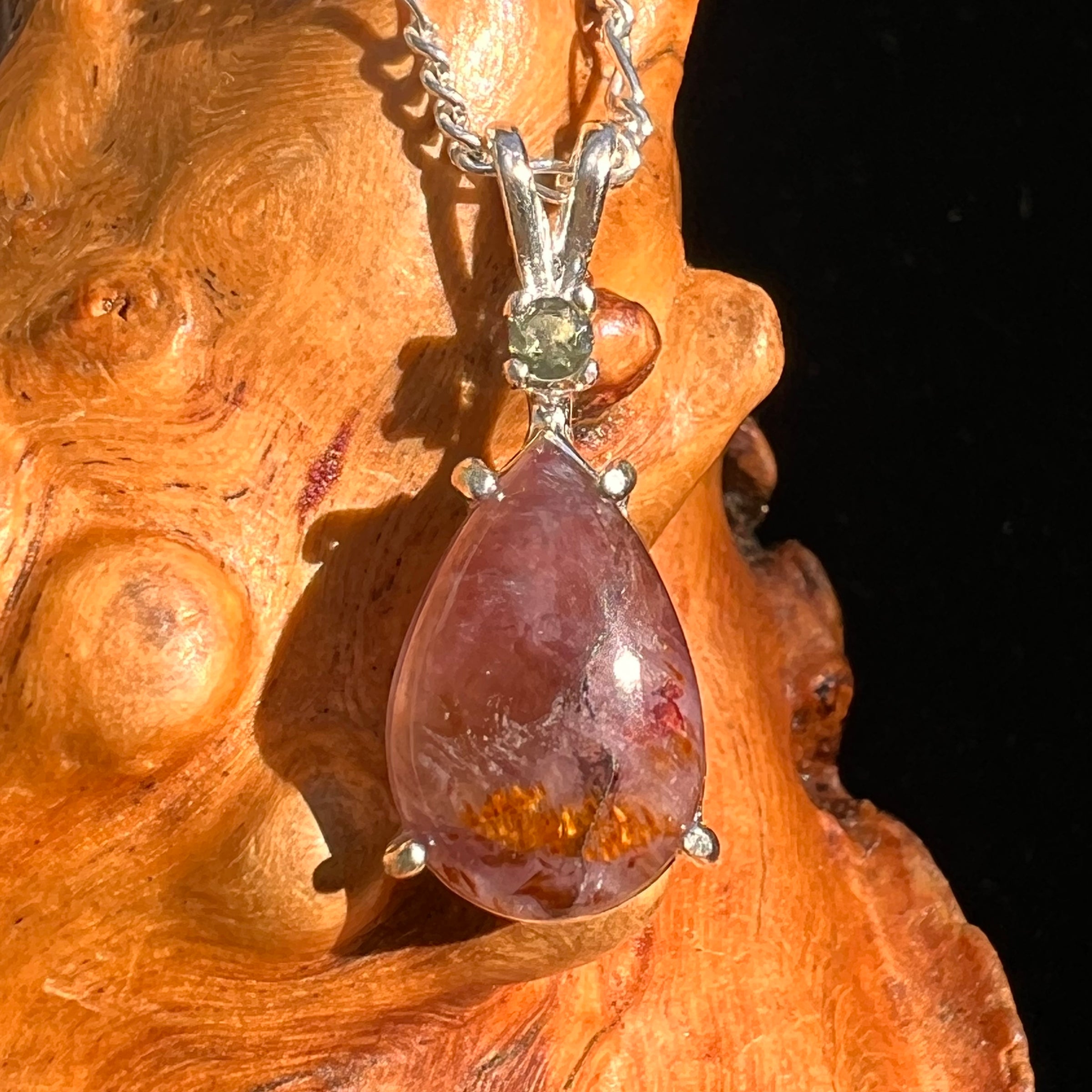 Super 7 & Moldavite Pendant Sterling Silver #8479-Moldavite Life