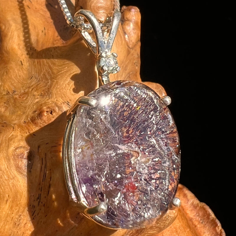 Super Seven Crystal & Moldavite Necklace Sterling #2290-Moldavite Life