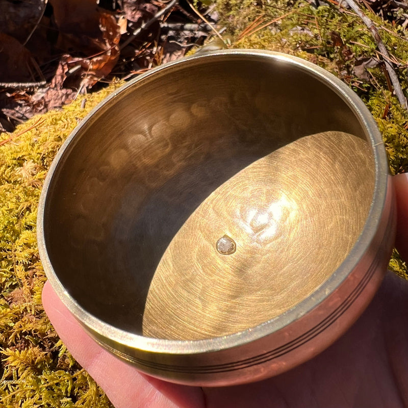 Tibetan Singing Bowl with Phenacite #8-Moldavite Life