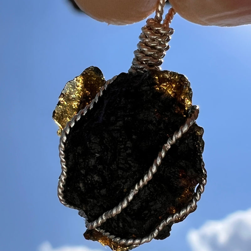 Tibetan Tektite Sterling Pendant #7533-Moldavite Life