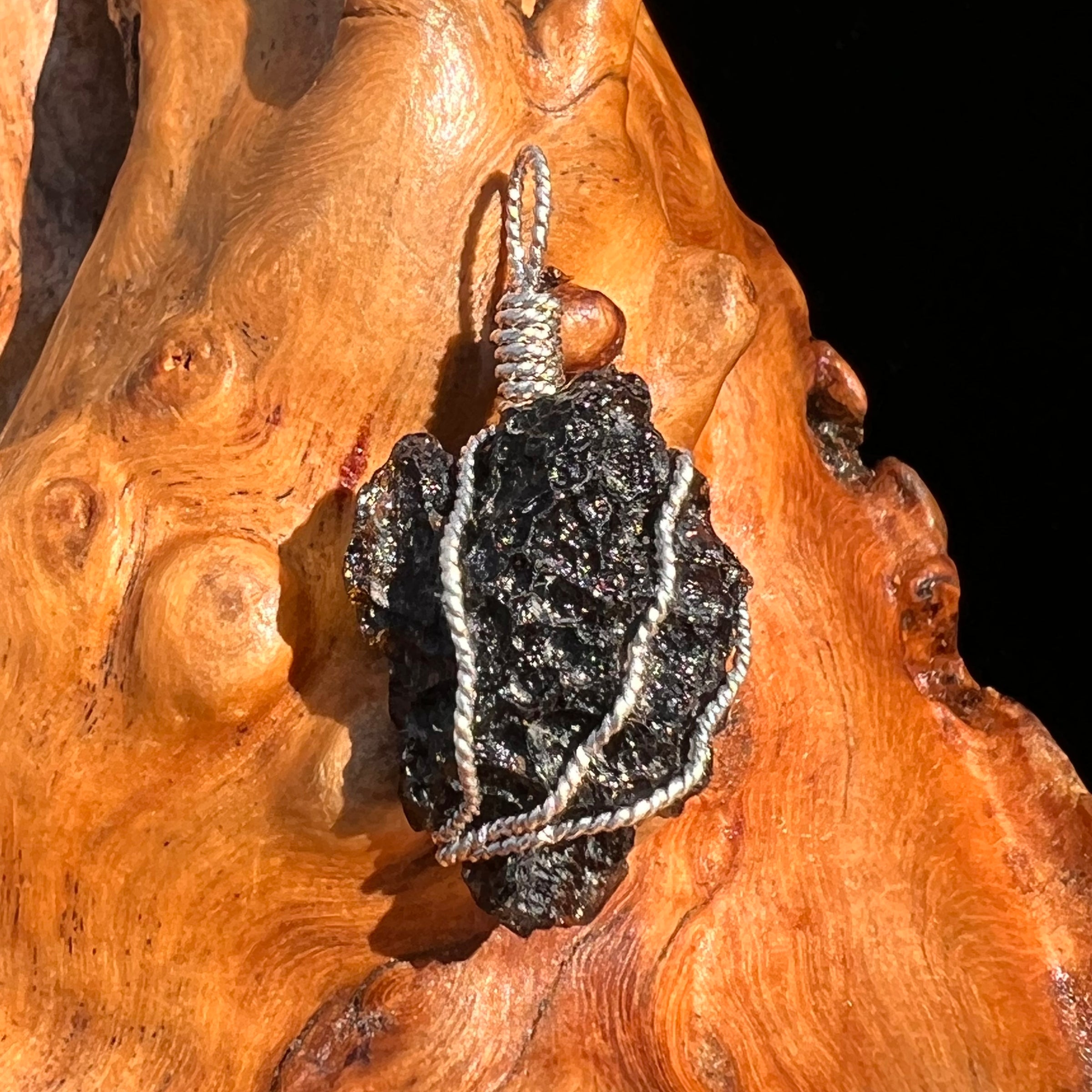 Tibetan Tektite Sterling Pendant #7533-Moldavite Life