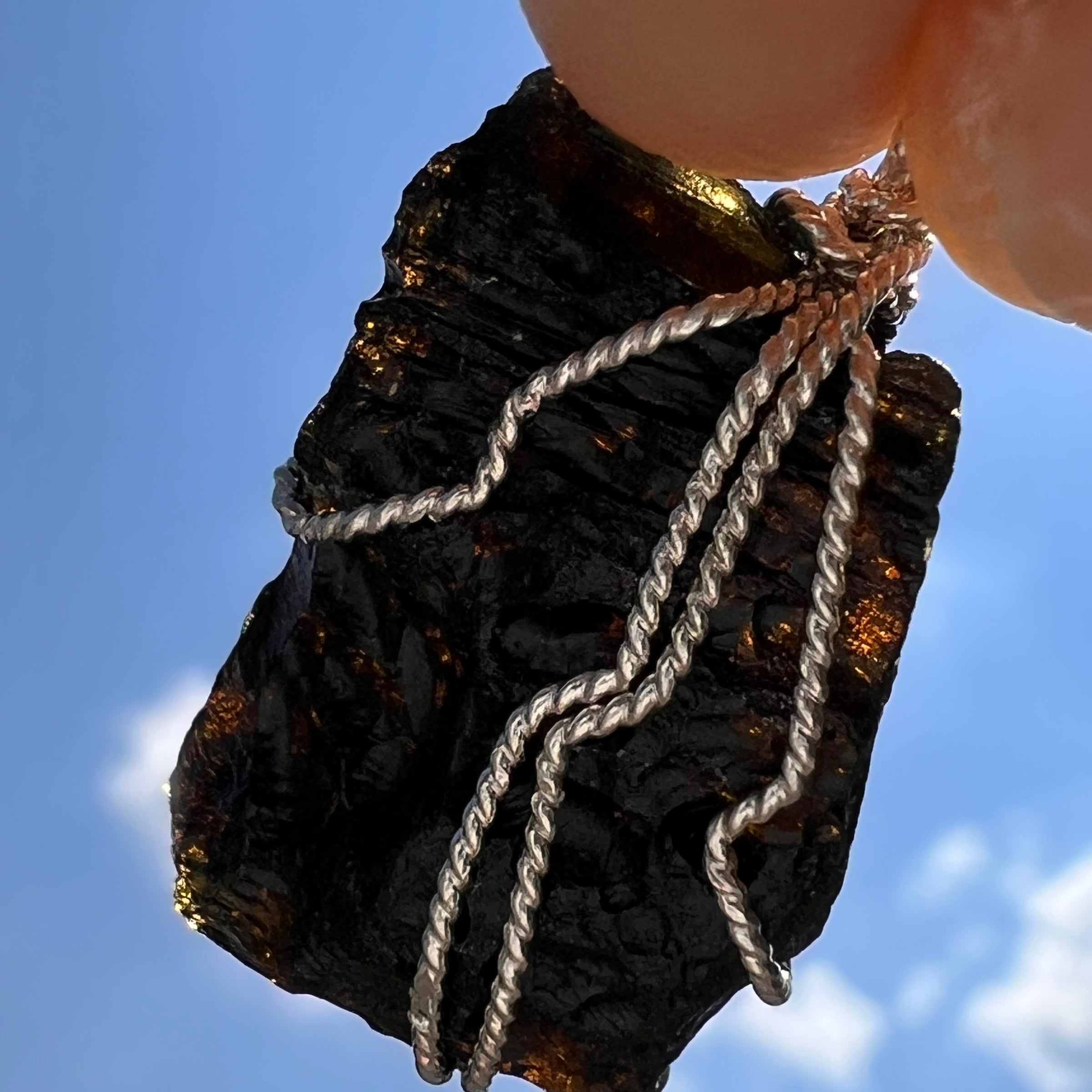 Tibetan Tektite Sterling Pendant #7536-Moldavite Life