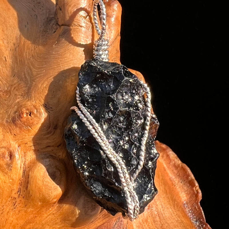 Tibetan Tektite Sterling Pendant #7538-Moldavite Life