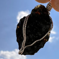 Tibetan Tektite Sterling Pendant #7538-Moldavite Life
