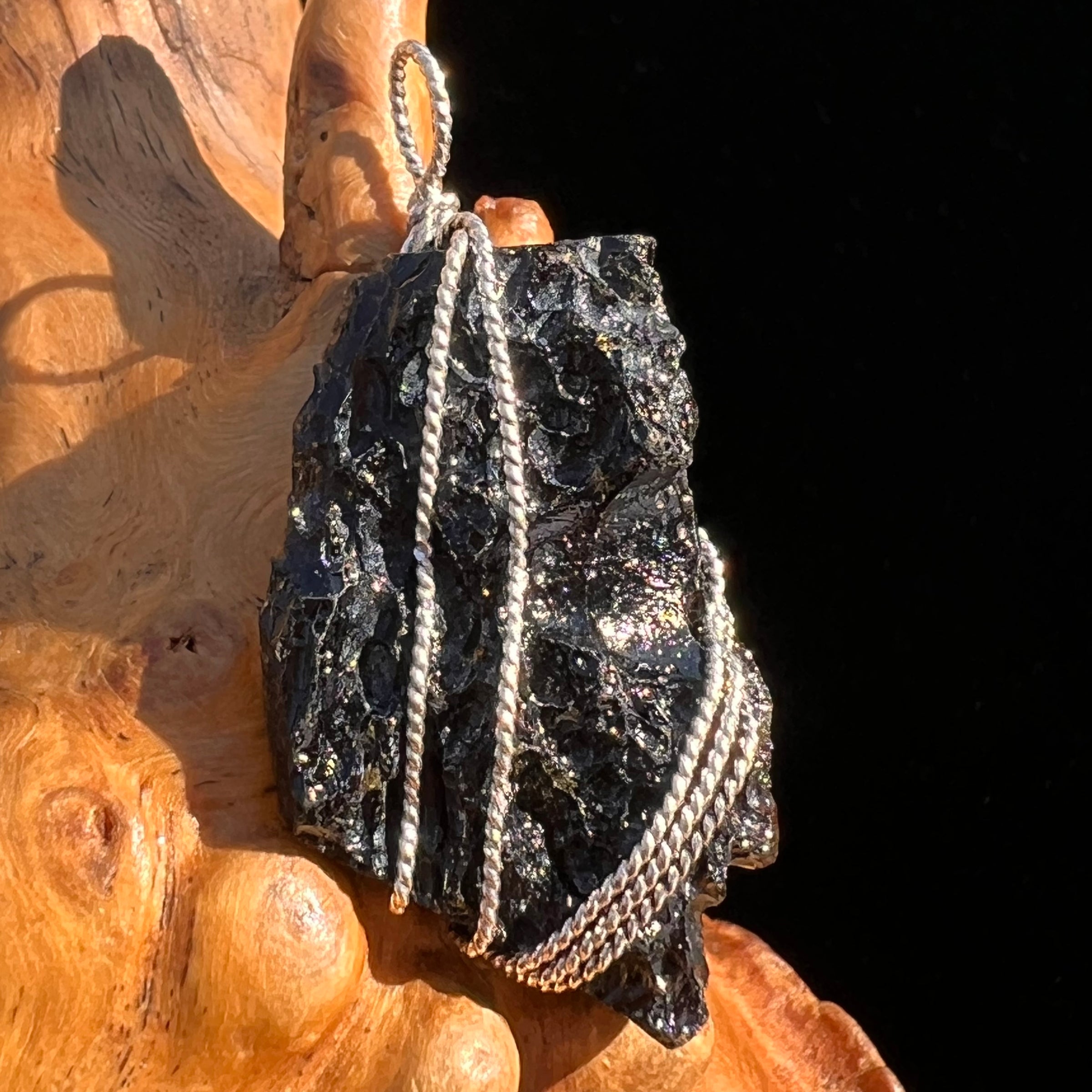 Tibetan Tektite Sterling Pendant #7539-Moldavite Life