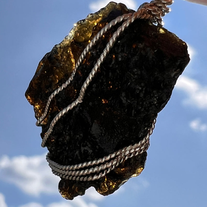 Tibetan Tektite Sterling Pendant #7539-Moldavite Life