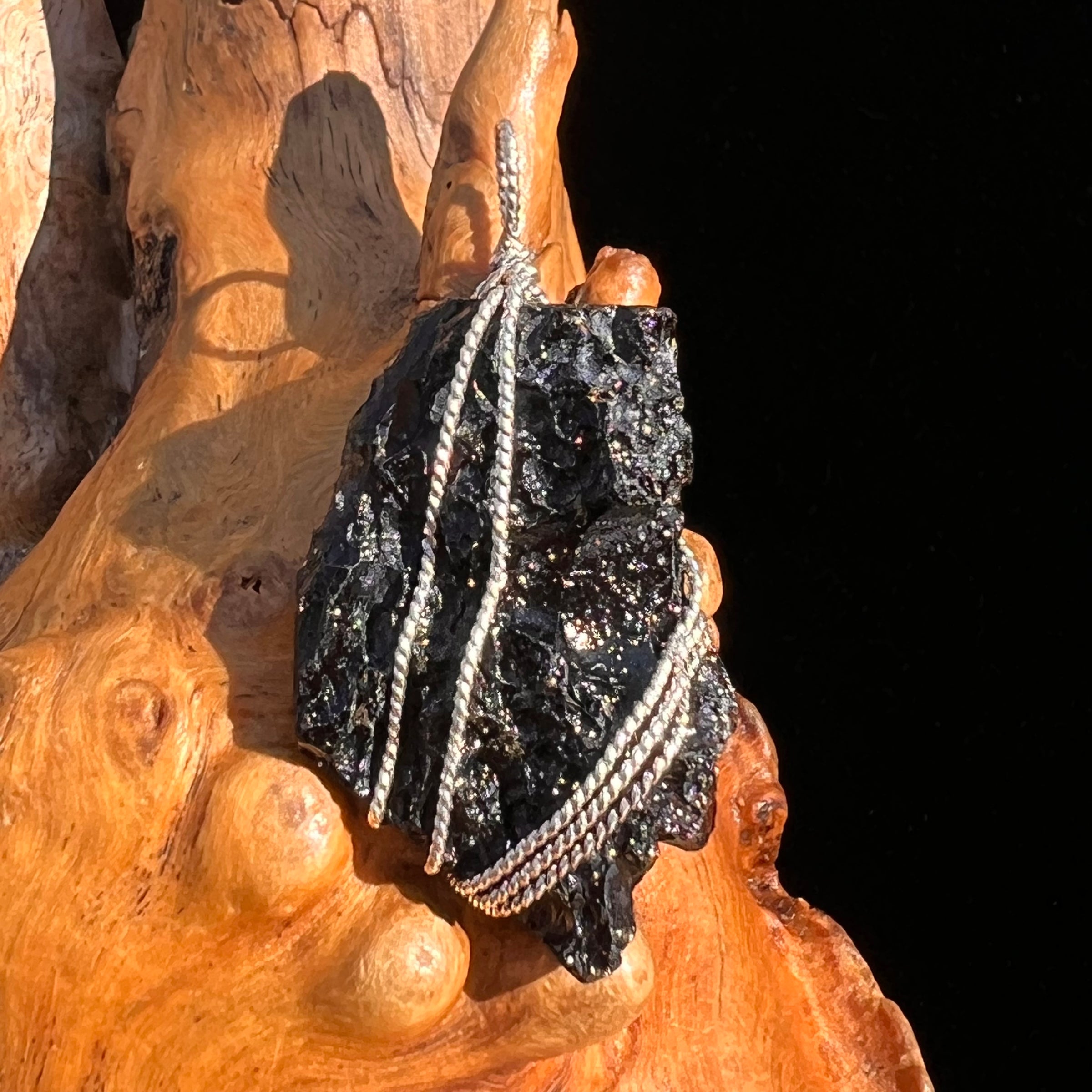 Tibetan Tektite Sterling Pendant #7539-Moldavite Life