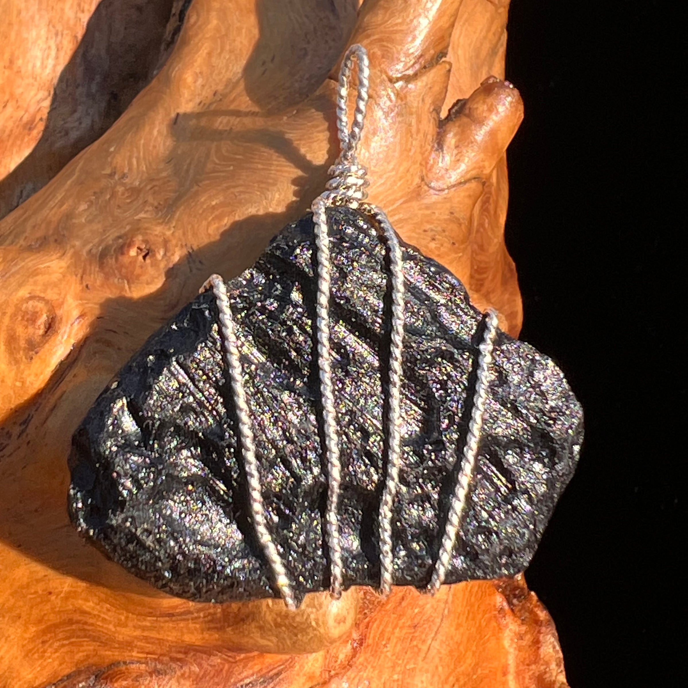 Tibetan Tektite Sterling Pendant #7540-Moldavite Life