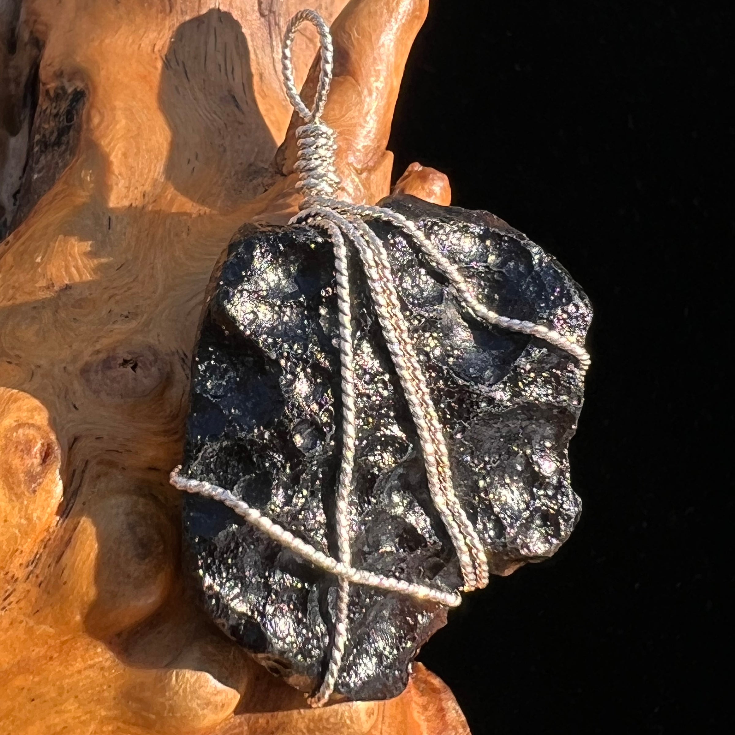 Tibetan Tektite Sterling Pendant #7541-Moldavite Life