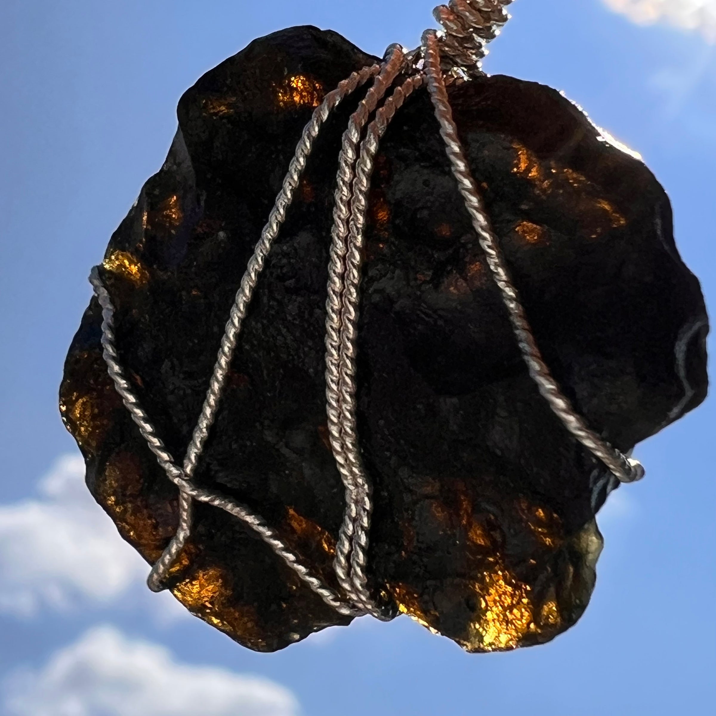 Tibetan Tektite Sterling Pendant #7541-Moldavite Life