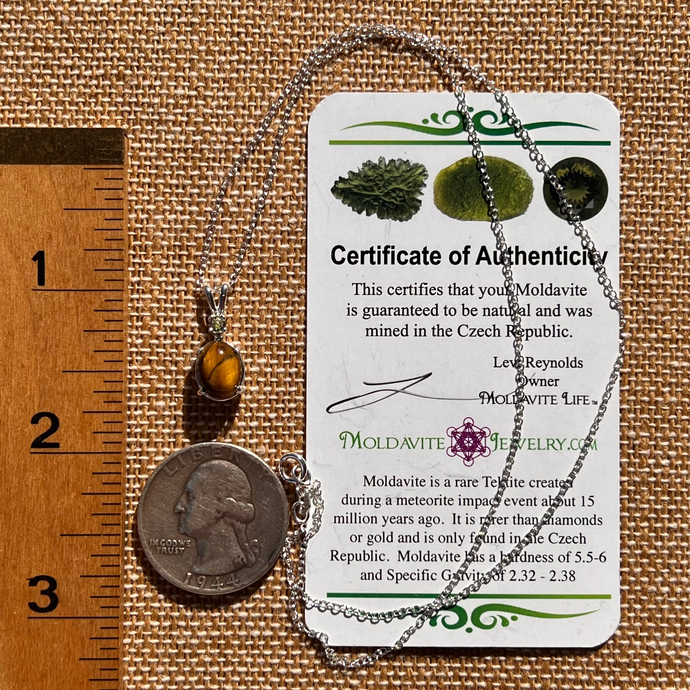 Tiger Eye & Moldavite Necklace Sterling Silver #7638-Moldavite Life