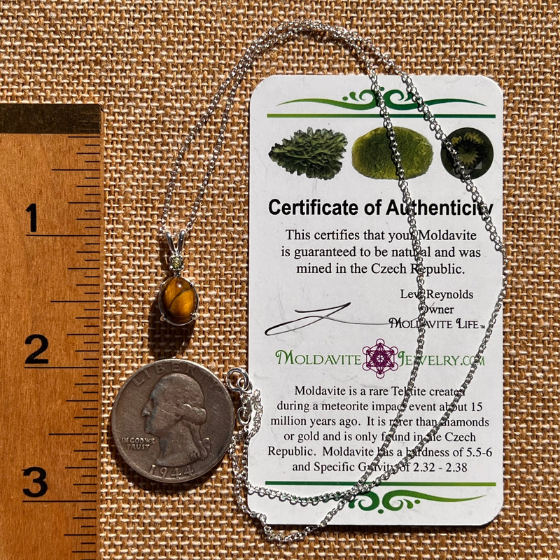 Tiger Eye & Moldavite Necklace Sterling Silver #7638-Moldavite Life