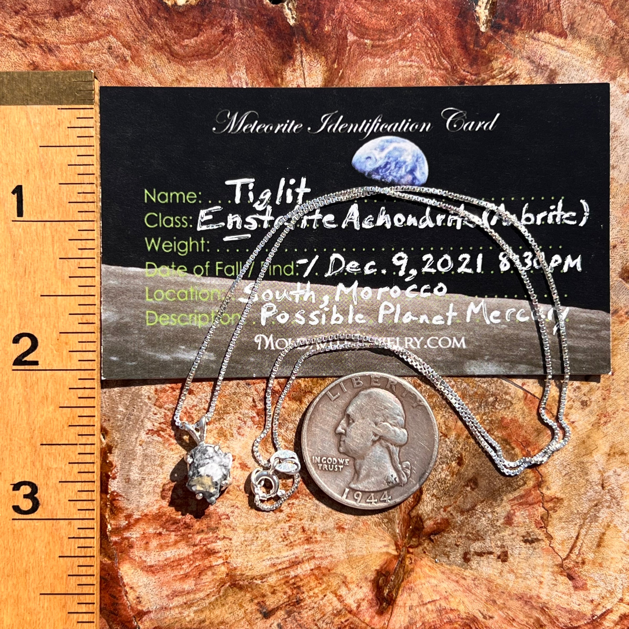 Tiglit Meteorite "Messenger of the Gods" Necklace Sterling #6785-Moldavite Life