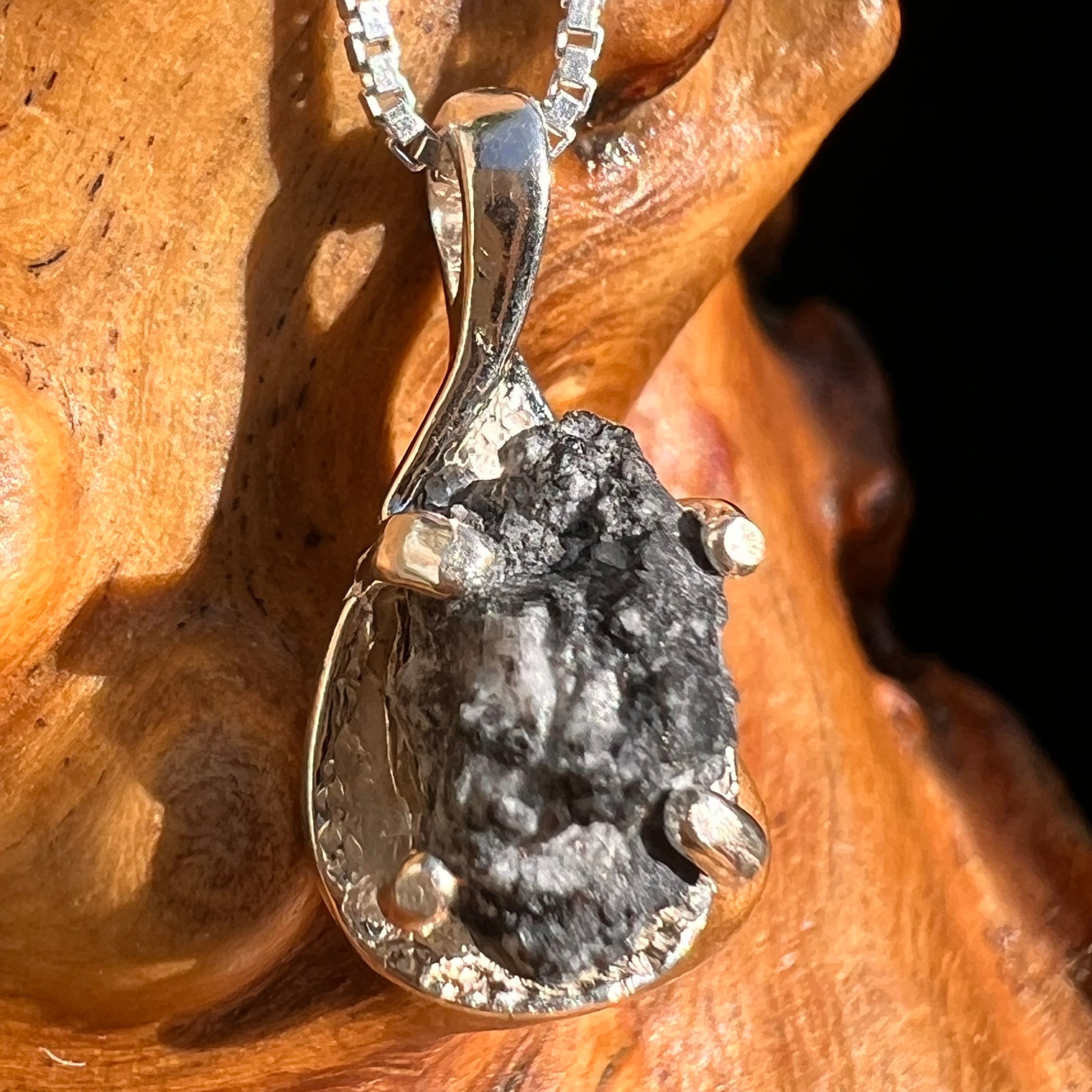 Tiglit Meteorite "Messenger of the Gods" Necklace Sterling #6786-Moldavite Life