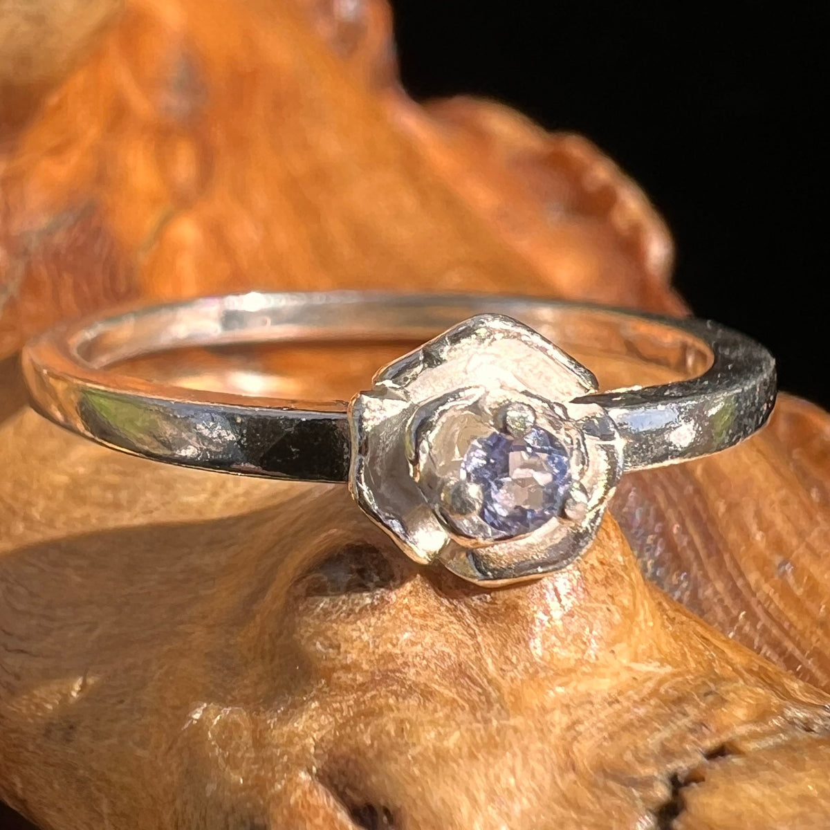 Tiny Tanzanite Rose Ring Sterling Silver-Moldavite Life