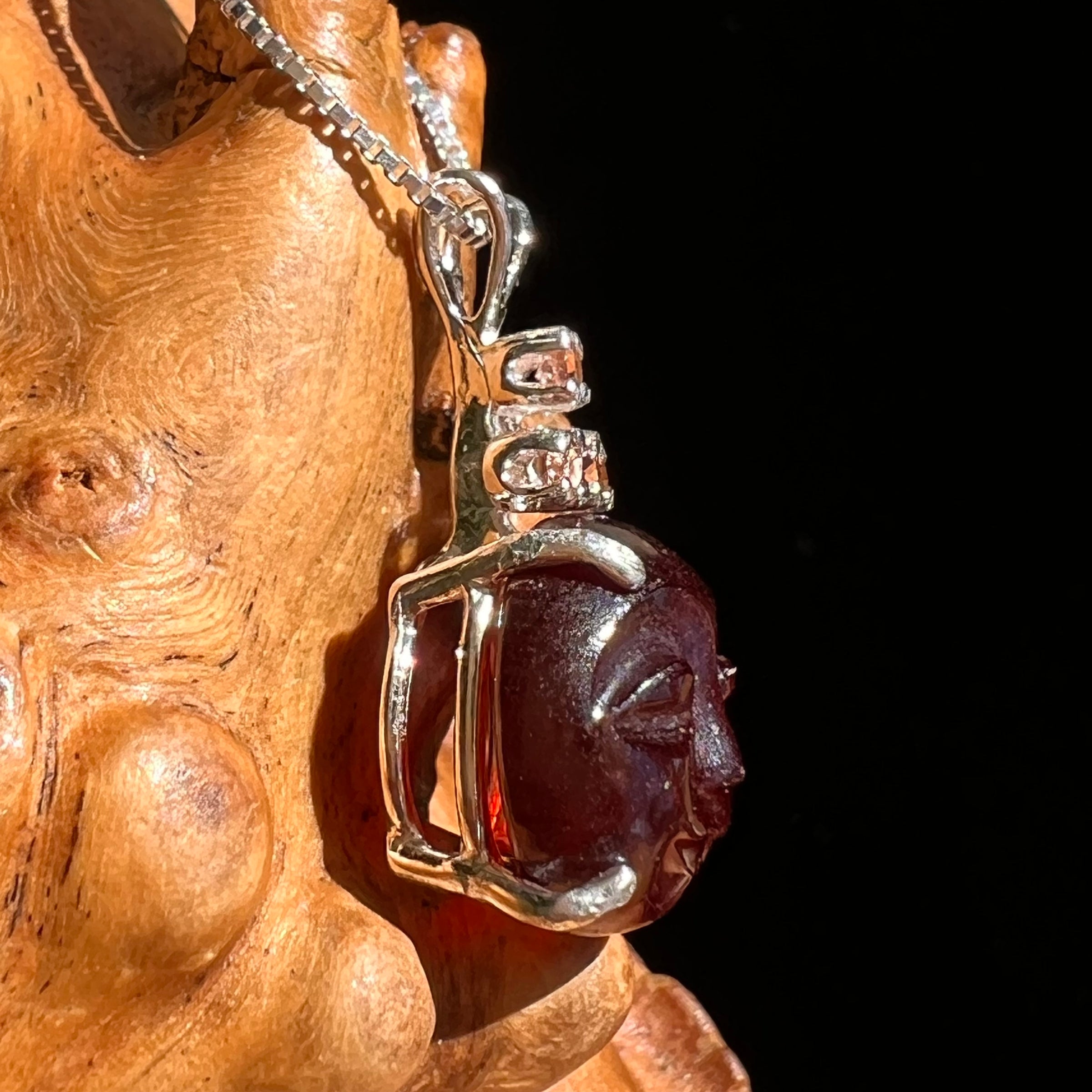 Triple Moon Garnet Necklace Sterling Silver #6626-Moldavite Life