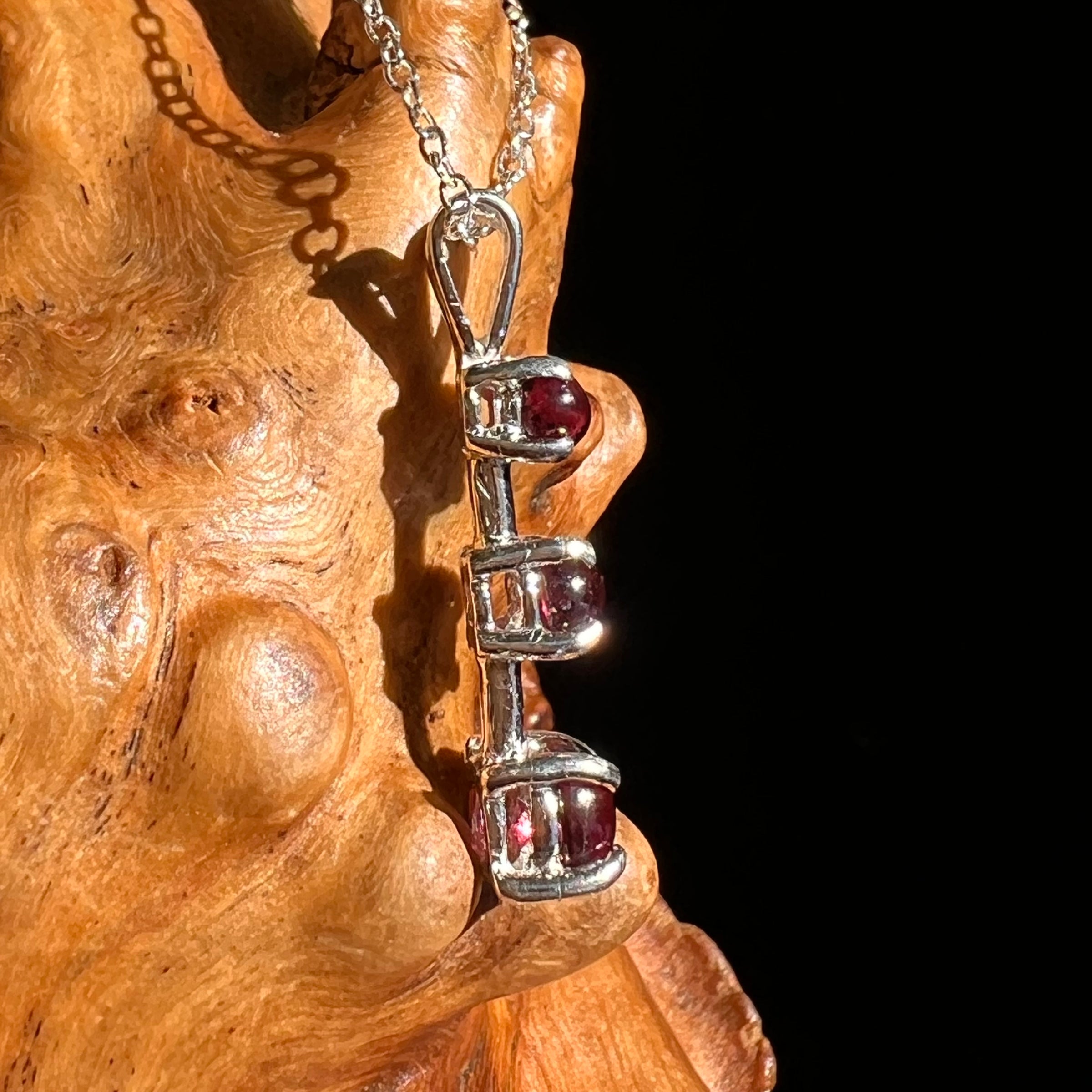 Triple Red Spessartine Garnet Necklace Sterling Silver #6625-Moldavite Life