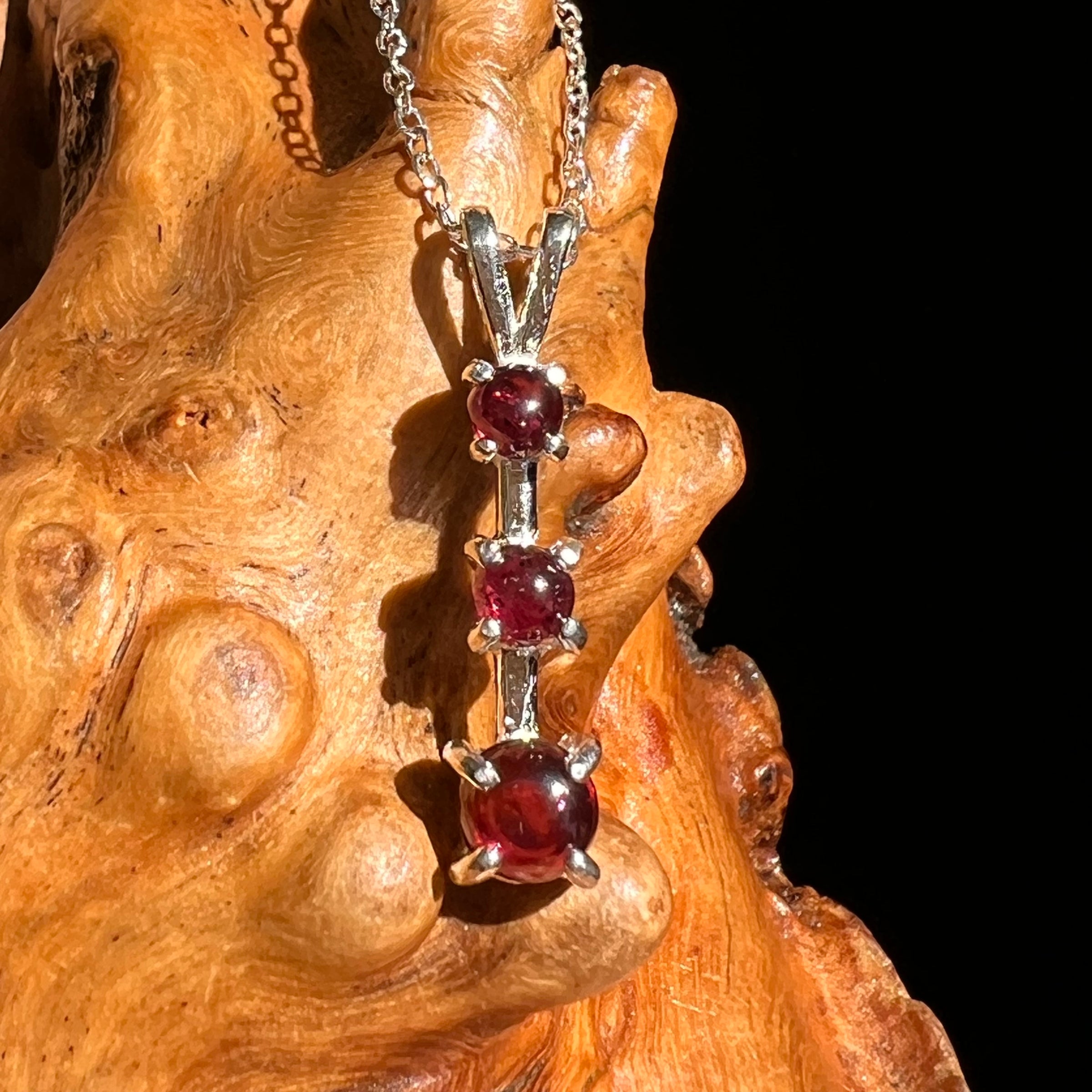 Triple Red Spessartine Garnet Necklace Sterling Silver #6625-Moldavite Life