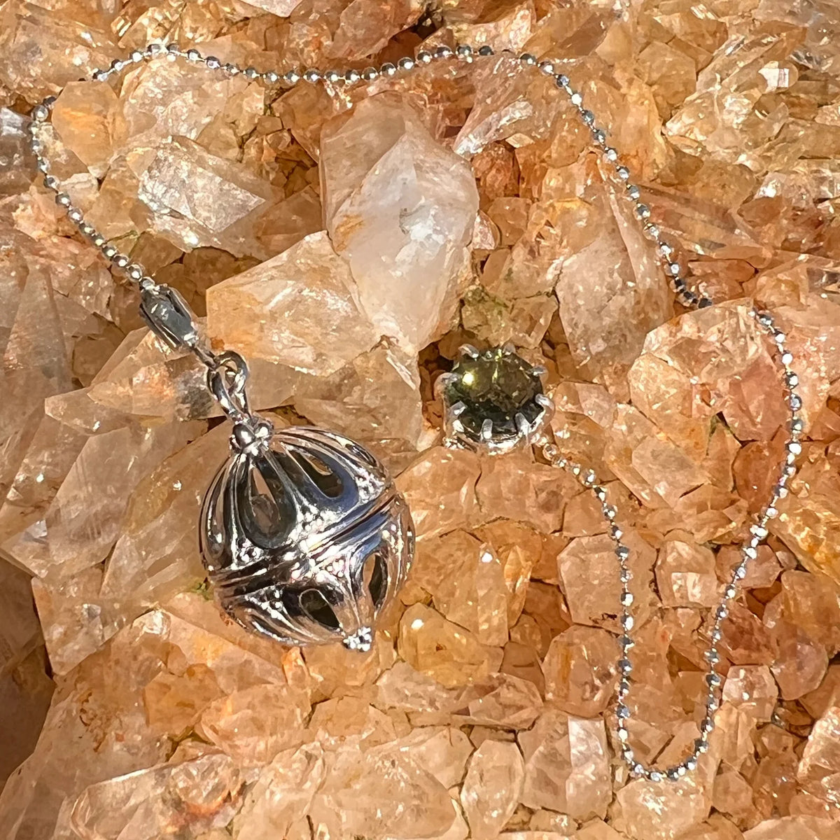 moldavite pendulum phenacite herkimer diamond