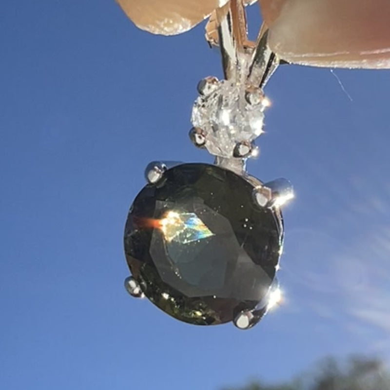 Phenakite & Moldavite Necklace Sterling #7957