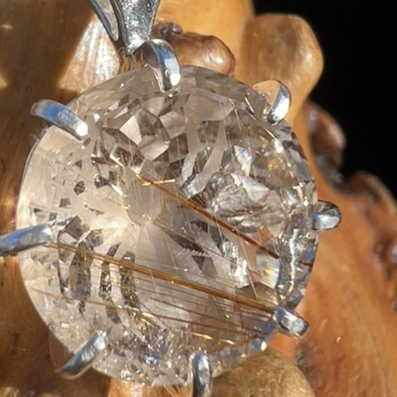 Golden Copper Rutile Spider Quartz Pendant Sterling Silver #7801