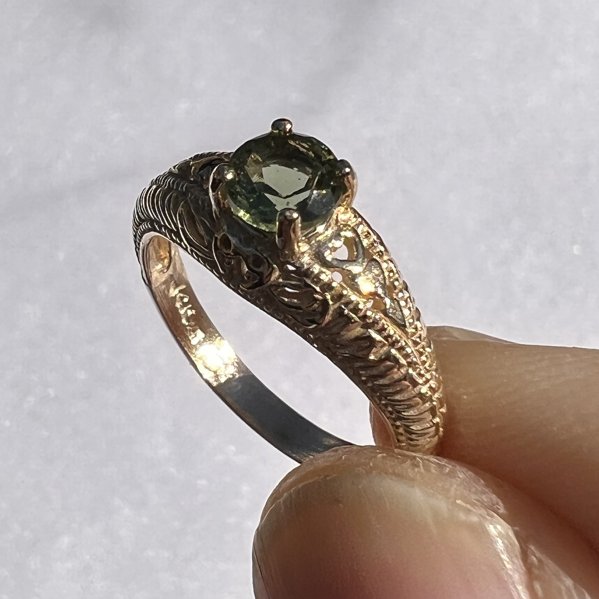 Engagement Ring Moldavite Ring Gold Antique Style Faceted