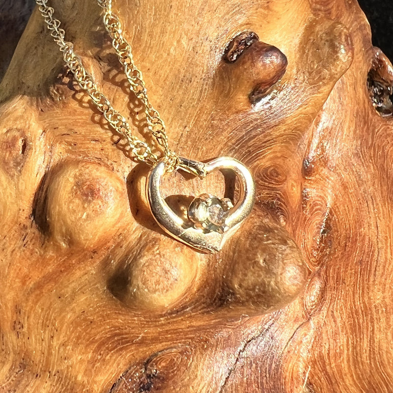 14K Gold Moldavite Heart Pendant Small-Moldavite Life
