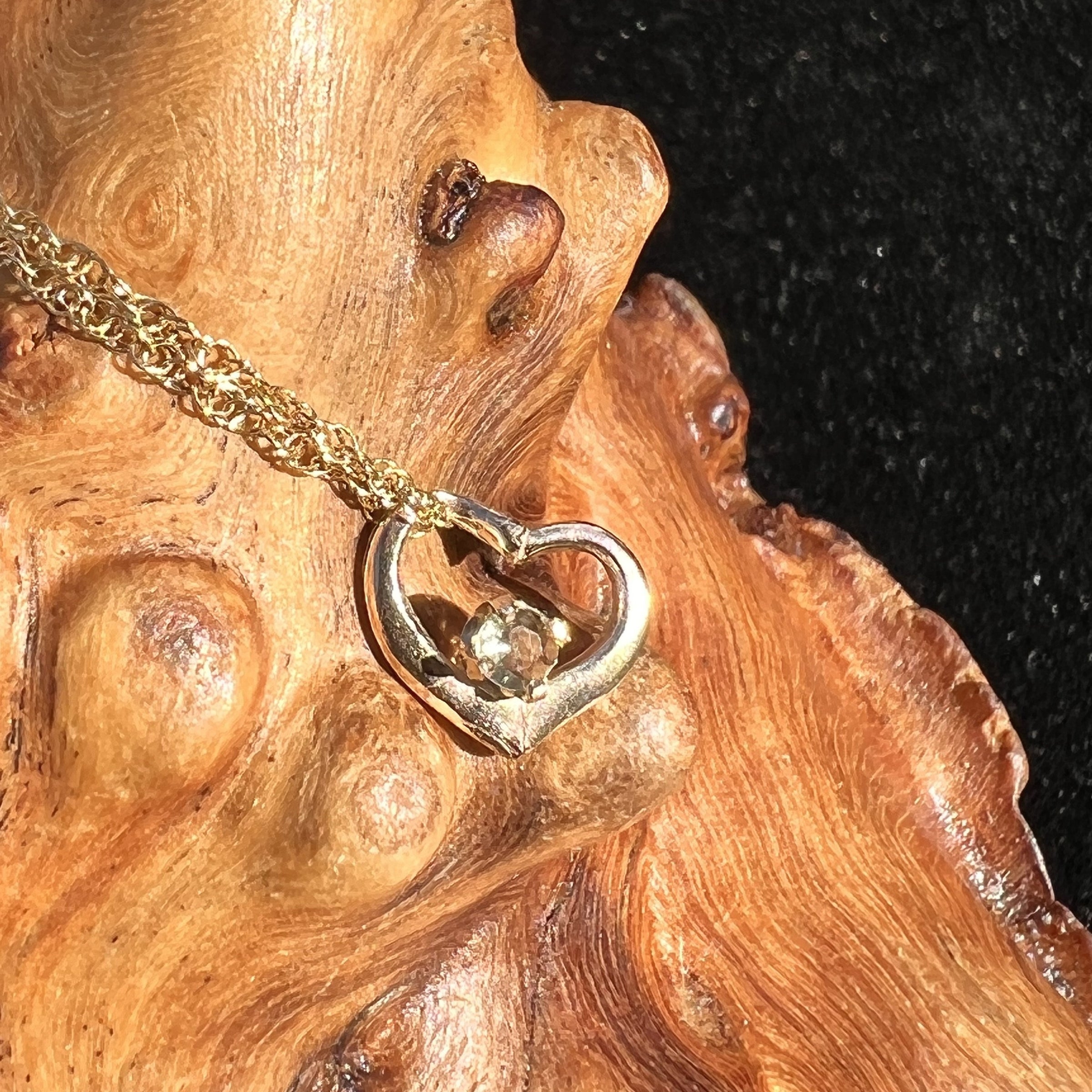 14K Gold Moldavite Heart Pendant Small-Moldavite Life